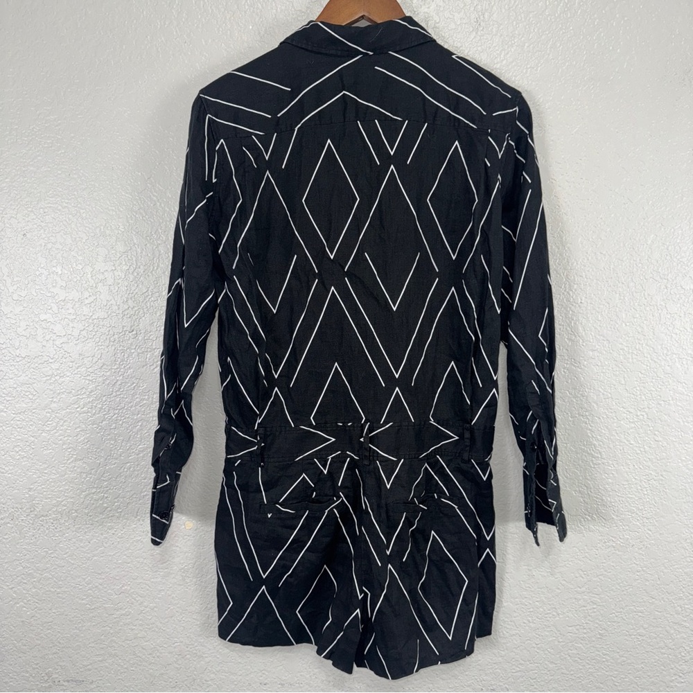 Equipment Valerie Black and White Linen Playsuit Romper Patterned Casual #cc - Picture 2 of 11